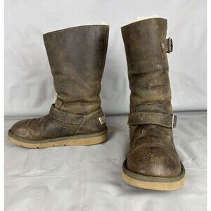 UGG Australia Kensington Boots Womens 5 Brown Tall Pull On Leather Shearling